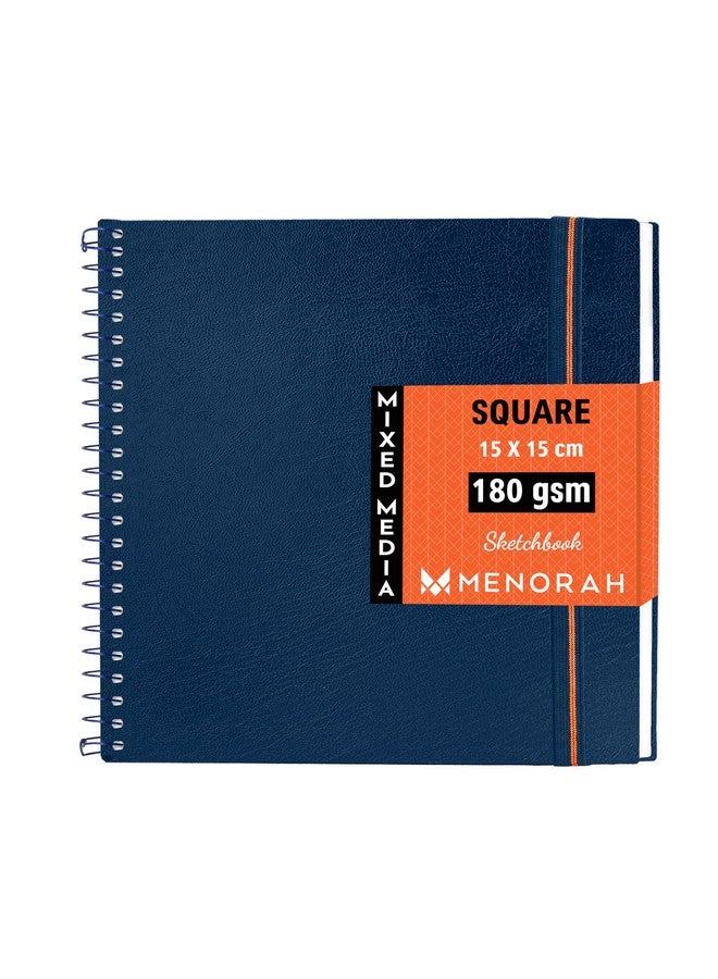 MENORAH - دفاتر رسم مربعة حلزونية للفنانين - 180 جرام لكل متر مربع - 100 صفحة/50 ورقة - دفتر رسم مربع، مجلة فنية، رسم، ألوان مائية، ألوان أكريليك، غواش - حلزوني معدني - (15.0 سم × 15.0 سم) - (خالي من الأحماض) أزرق داكن - Image 1