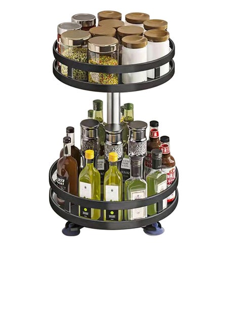 Metal 2 Level Rotating Spice Rack, 360 Degree Adjustable Height Kitchen Cabinet Rotating Rack