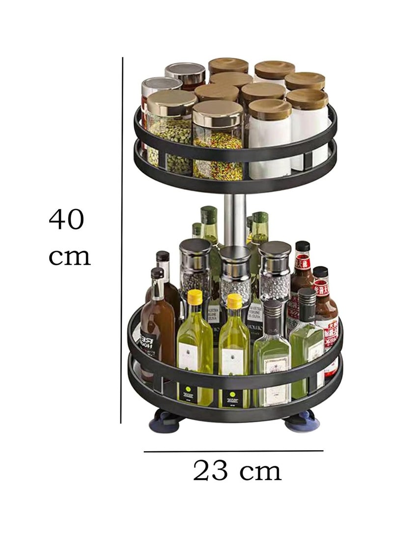Metal 2 Level Rotating Spice Rack, 360 Degree Adjustable Height Kitchen Cabinet Rotating Rack