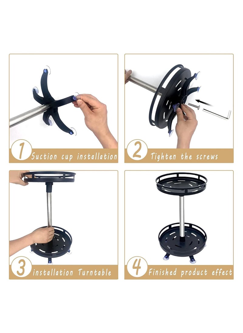 Metal 2 Level Rotating Spice Rack, 360 Degree Adjustable Height Kitchen Cabinet Rotating Rack