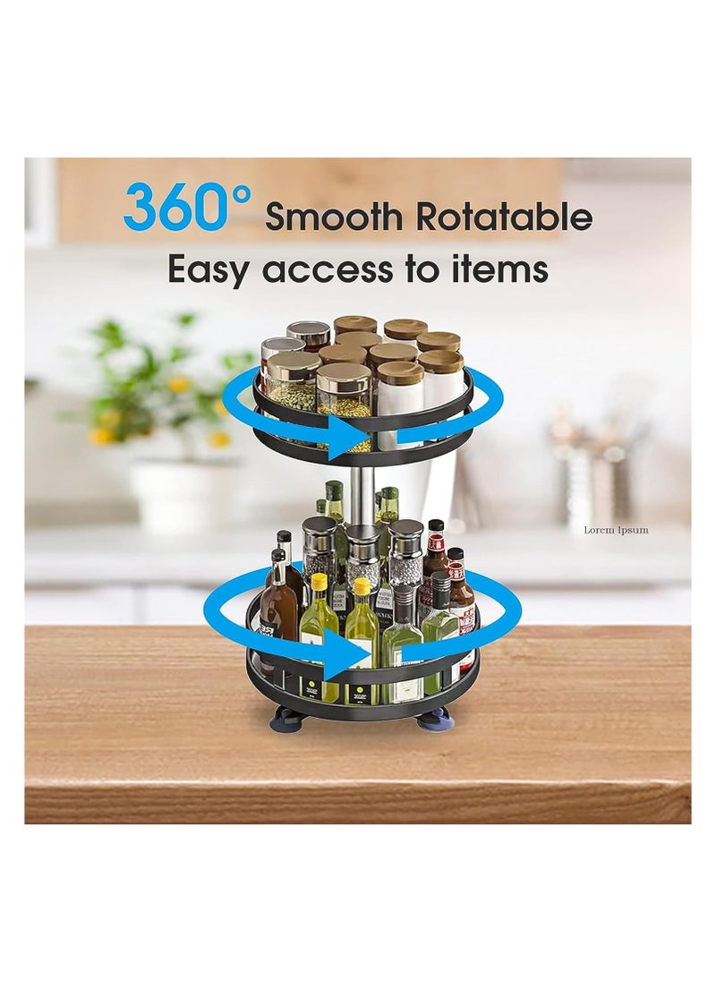 Metal 2 Level Rotating Spice Rack, 360 Degree Adjustable Height Kitchen Cabinet Rotating Rack