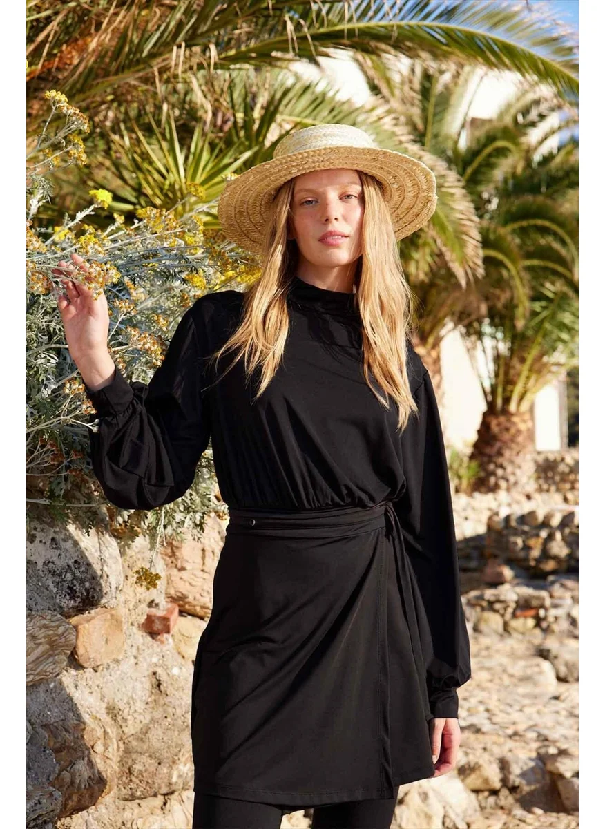 مانوكا Long Balloon Sleeve Swimsuit Black