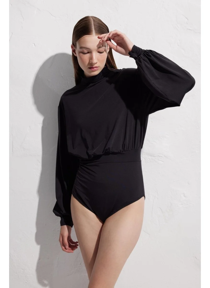 مانوكا Long Balloon Sleeve Swimsuit Black