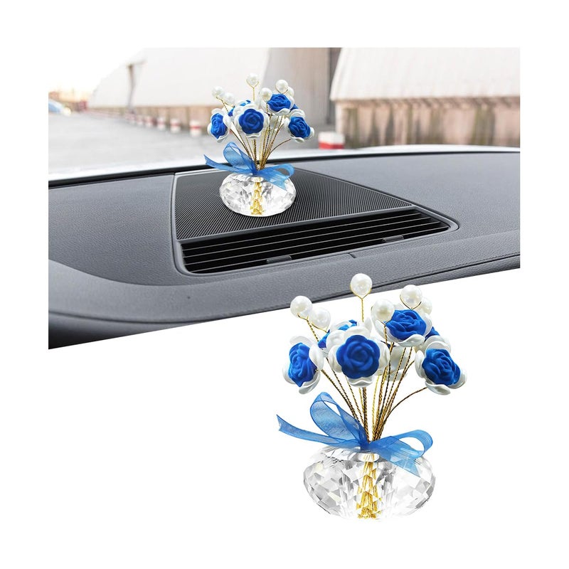 Sandfren Bling Car Dashboard Ornaments Crystal Cute Romantic Vehicle Pearl Rose Decoration for Dash Automotive Interior Flower Decor Accessories Universal for SUV Sedan Truck Dark Blue - Image 3