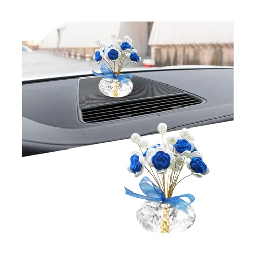 Sandfren Bling Car Dashboard Ornaments Crystal Cute Romantic Vehicle Pearl Rose Decoration for Dash Automotive Interior Flower Decor Accessories Universal for SUV Sedan Truck Dark Blue - Image 1