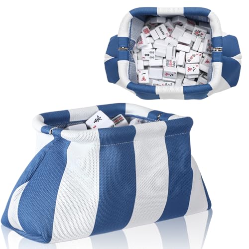 Sunnymove Mahjong Tile Bag 71 x 43 x 126 Inches Mahjong Empty Bag Crochet Purses Mah Jong Accessories and Gift for Women Game Lover Summer Vacation Supplies Blue - Image 1