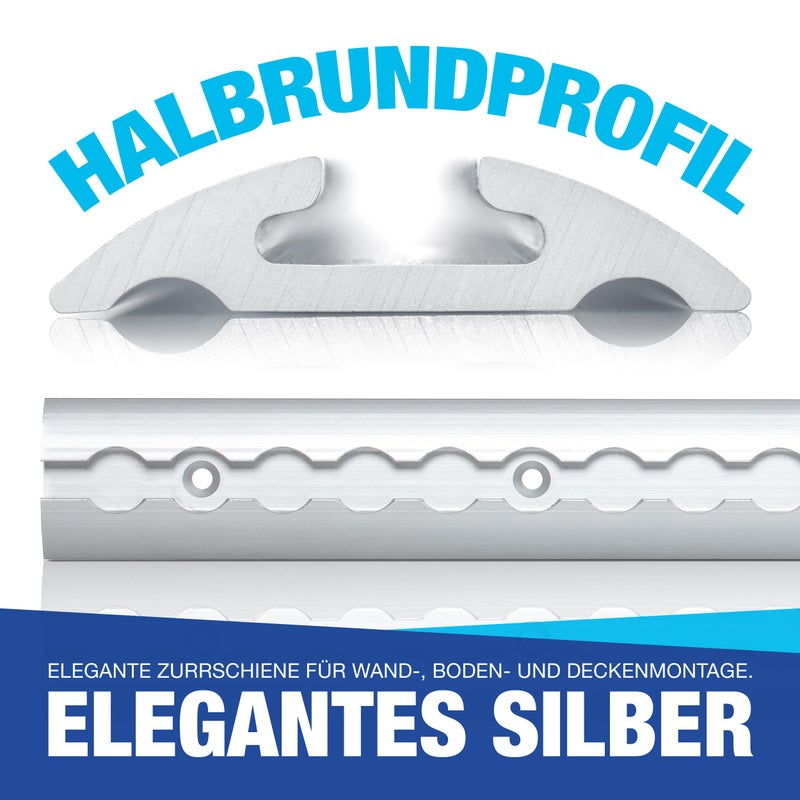 NTG Aluminium Airline Rail Set, Semicircular Shape, 1-10 Metres, Half-Round Airline Rail for Load Securing for Trucks and Motorhomes, Drilled Lashing Rail, Silver, Lashing Strip / (10 Metres) - Image 2