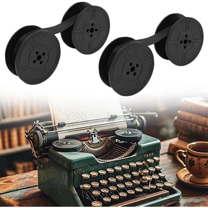 2 PAIRS UNIVERSAL TYPEWRITER RIBBON - BLACK TYPEWRITER INK RIBBON WITH 0.2 INCH/5MM CENTRAL APERTURE - RELIABLE MANUAL TYPEWRITER RIBBON TWIN SPOOL REPLACEMENT PACK FOR MOST TYPEWRITER (BLACK) - Image 1