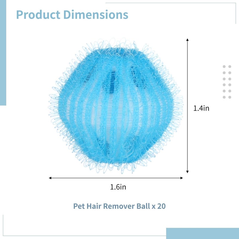 20 Pcs Sky Blue Pet Hair Remover Laundry Balls, 1.6In Zappers for Easy Dirt and Hair Removal in Laundry - Image 3