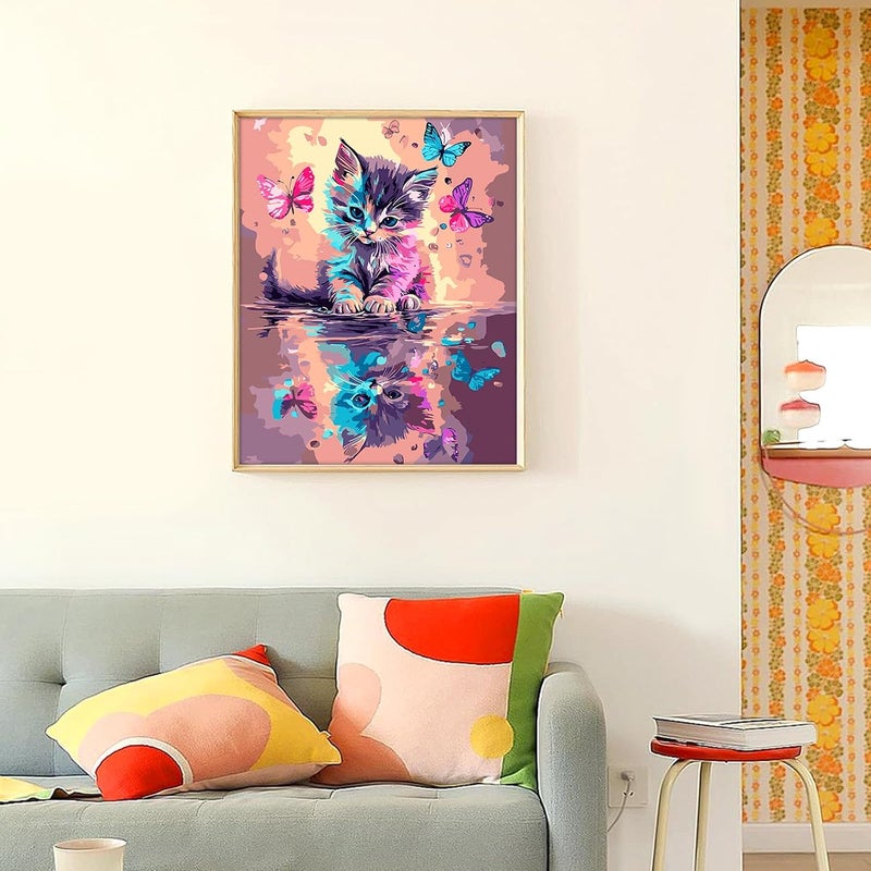Paint by Numbers Kit for Adults,Cat Paint by Number Canvas,Butterfly Painting by Numbers for Beginners,Paint with Numbers for Great Gift and Wall Decoration 16’ W x 20’L - Image 3
