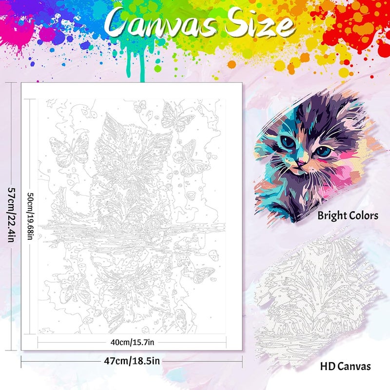 Paint by Numbers Kit for Adults,Cat Paint by Number Canvas,Butterfly Painting by Numbers for Beginners,Paint with Numbers for Great Gift and Wall Decoration 16’ W x 20’L - Image 2
