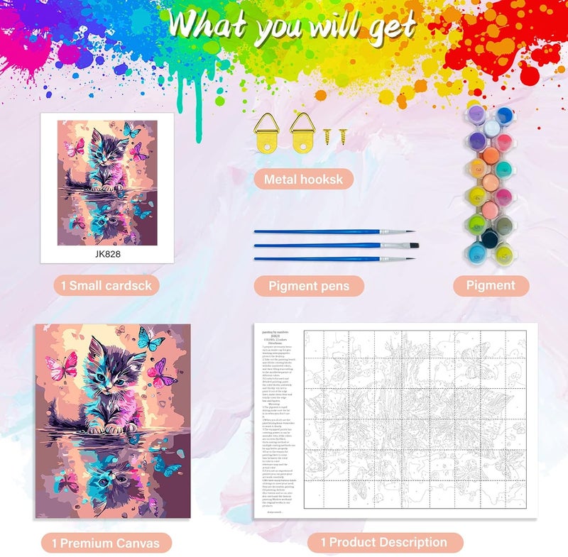 Paint by Numbers Kit for Adults,Cat Paint by Number Canvas,Butterfly Painting by Numbers for Beginners,Paint with Numbers for Great Gift and Wall Decoration 16’ W x 20’L - Image 5