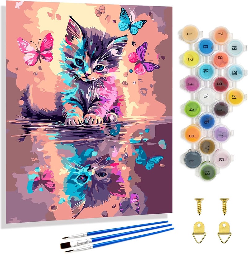 Paint by Numbers Kit for Adults,Cat Paint by Number Canvas,Butterfly Painting by Numbers for Beginners,Paint with Numbers for Great Gift and Wall Decoration 16’ W x 20’L - Image 1