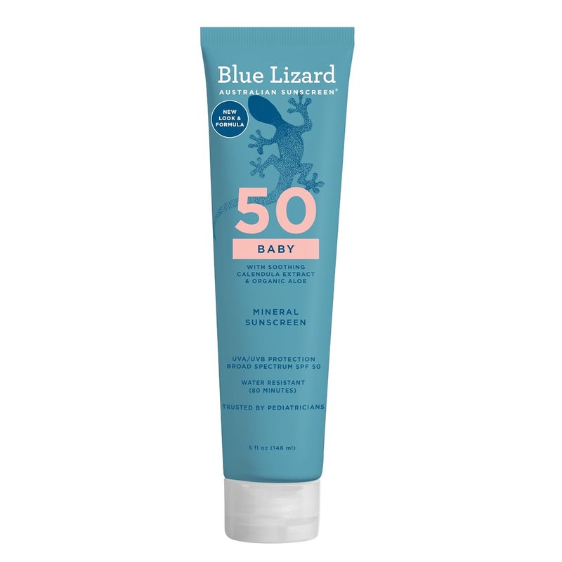 BLUE LIZARD BABY Mineral Sunscreen with Zinc Oxide, SPF 50+, Water Resistant, UVA/UVB Protection with Smart Cap Technology - Fragrance Free, 5 oz. Tube - Image 1