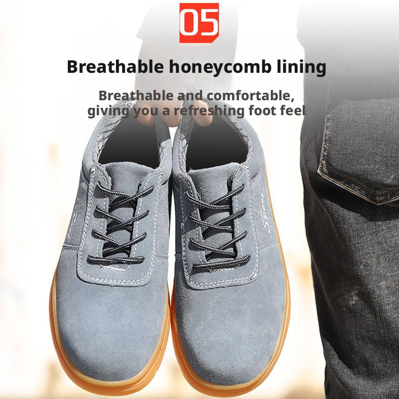 Men's Safety Shoes Breathable Steel Toe Puncture Resistant Leather Rubber Sole Welding Anti-scald Construction Work Shoes - Image 4