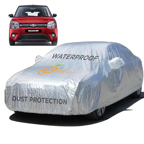 Enew Textured Car Cover for Maruti Suzuki New Wagon R - Waterproof, Triple Stitched, Elastic, Mirror & UV Protection, Dust Shield, Rust Prevention, Without Antenna Pockets - Silver Look - Image 1