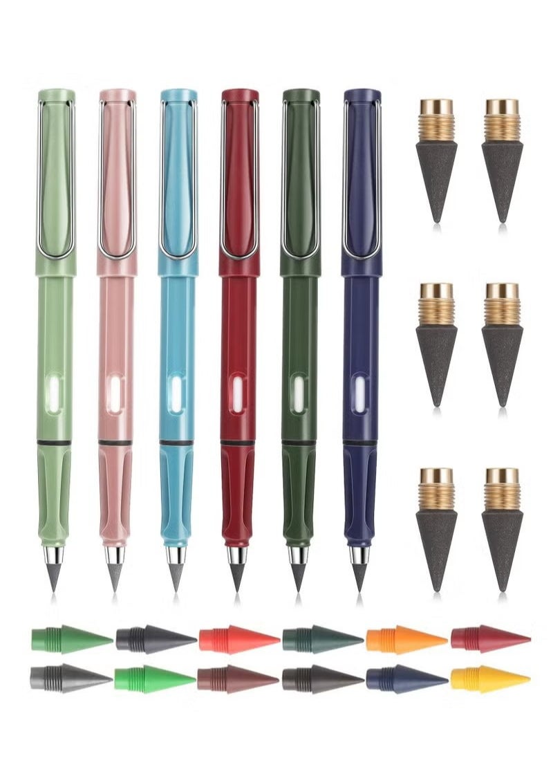 Generic 6 Sets Inkless Magic Pencil, Unlimited Writing Pencil, Everlasting Pencil Eternal, with Eraser Tree-Friendly Cute Forever Pencil, for Writing Drawing with Extra 6 Eraser & 18 Colored Replaceable Nibs  - Image 1