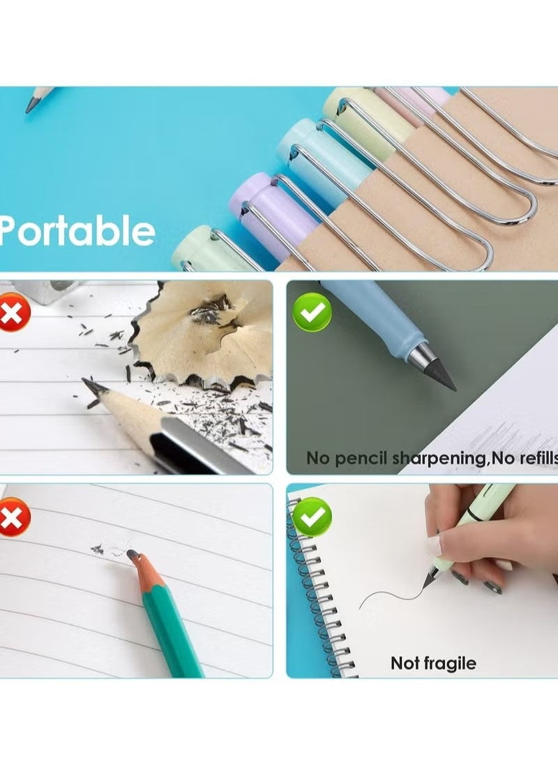 Generic 6 Sets Inkless Magic Pencil, Unlimited Writing Pencil, Everlasting Pencil Eternal, with Eraser Tree-Friendly Cute Forever Pencil, for Writing Drawing with Extra 6 Eraser & 18 Colored Replaceable Nibs  - Image 4