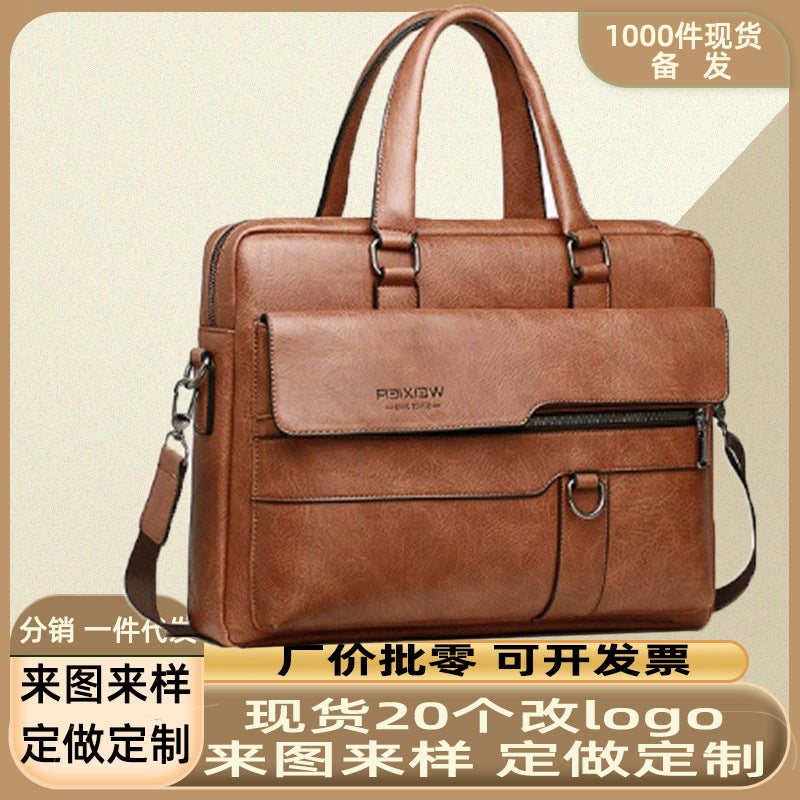 Classic Business Meeting Bidding Handbag South Korea Tote Shoulder Messenger Bag Commuter Briefcase Logo - Image 2