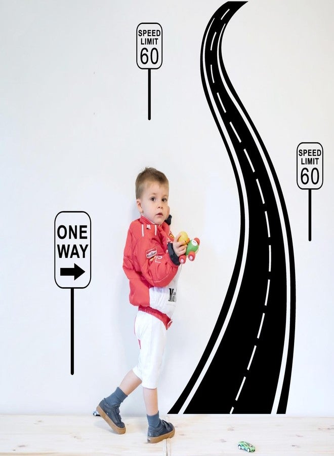 THEYGE Large Road Wall Sticker Black Road Track Wall Decals Peel and Stick Highway Decals Traffic Speedway Wall Decal Vinyl Track Race Wall Stickers for Kids Room Boys Bedroom Playroom Decor - Image 5