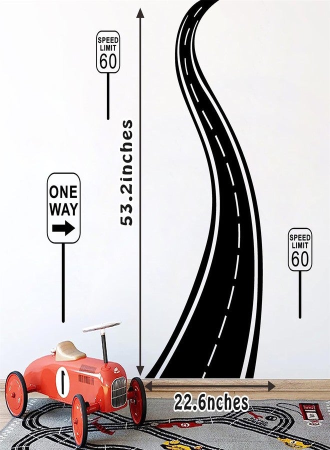 THEYGE Large Road Wall Sticker Black Road Track Wall Decals Peel and Stick Highway Decals Traffic Speedway Wall Decal Vinyl Track Race Wall Stickers for Kids Room Boys Bedroom Playroom Decor - Image 2