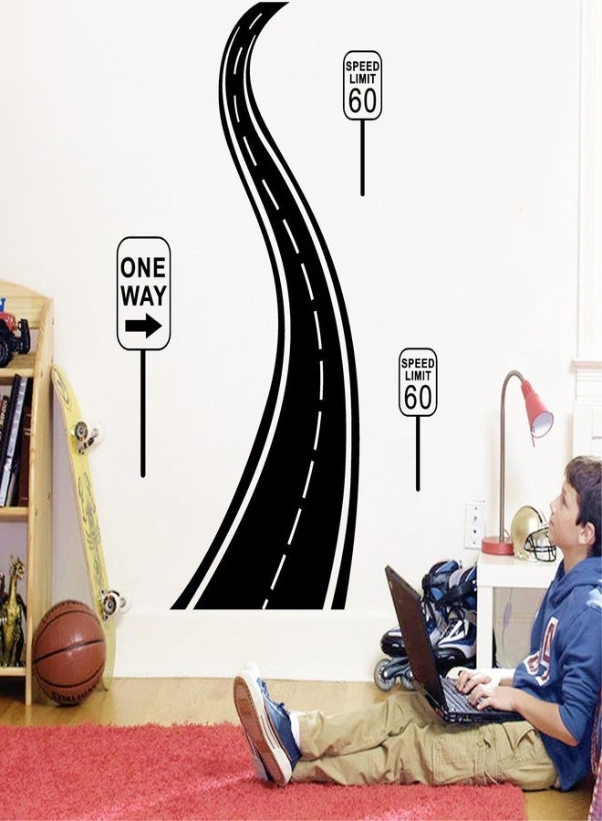 THEYGE Large Road Wall Sticker Black Road Track Wall Decals Peel and Stick Highway Decals Traffic Speedway Wall Decal Vinyl Track Race Wall Stickers for Kids Room Boys Bedroom Playroom Decor - Image 1