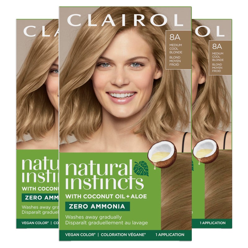 Clairol Natural Instincts Demi-Permanent Hair Dye, 8A Medium Cool Blonde Hair Color, Pack of 3 - Image 1