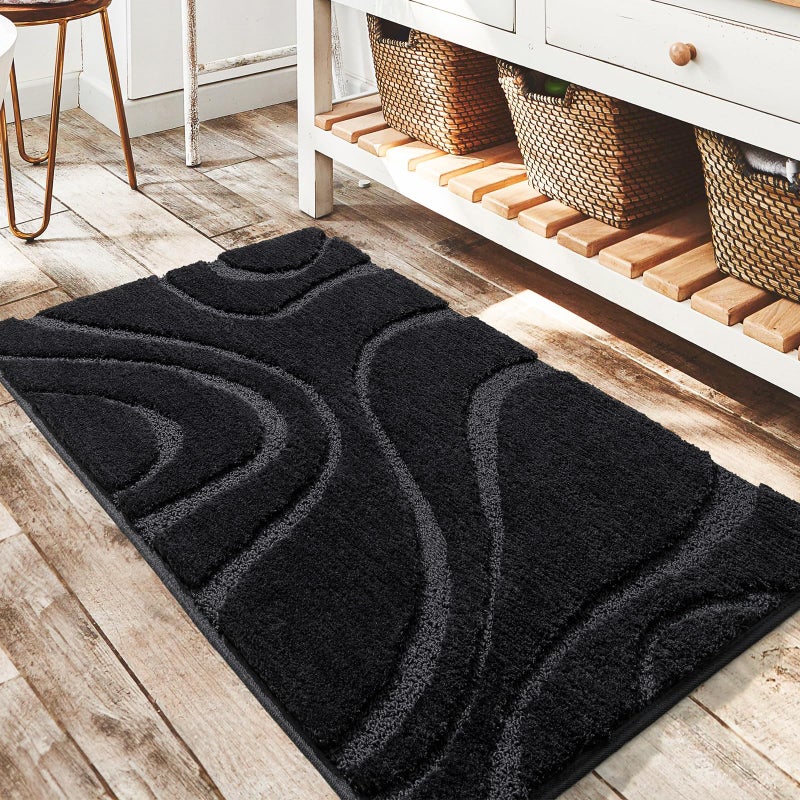 DEXDE Bathroom Rugs Mat Soft Plush Shaggy Microfiber Bath Rug Non Slip Bath Mats for Bathroom Floor Machine Washable Absorbent Carpet for Shower TubBlack 24x36