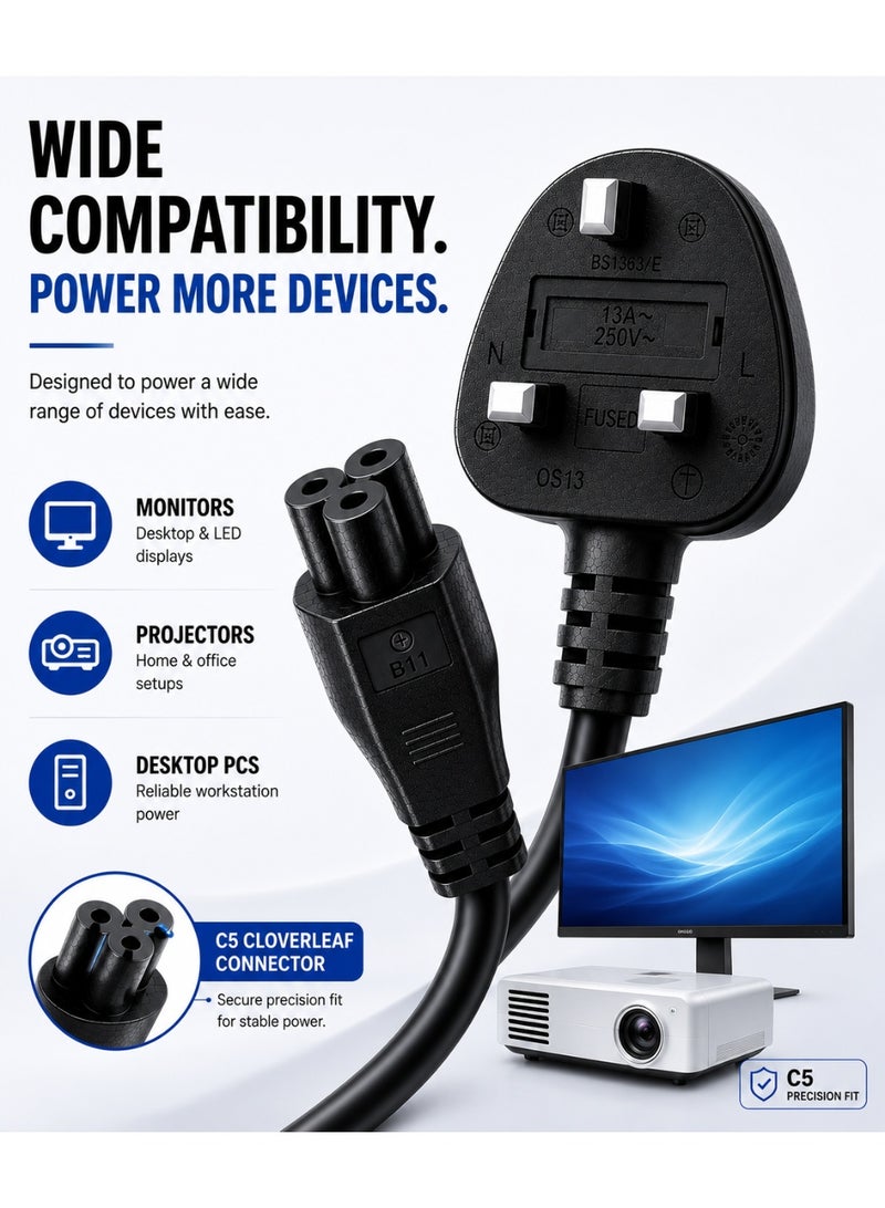 TP-BRIDGE C5 Laptop Power Cable 3 Pin UK Plug 1.5M – Heavy Duty Charger Cord - Image 3