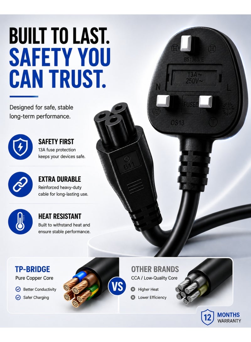 TP-BRIDGE C5 Laptop Power Cable 3 Pin UK Plug 1.5M – Heavy Duty Charger Cord - Image 4