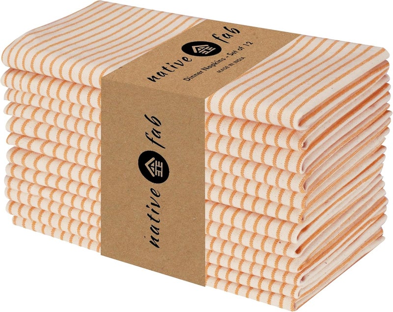 Native Fab Cloth Napkins 18x18 inches 100 Cotton Vintage Stripped Dinner Napkins Set of 12 Soft Breathable Absorbent Machine Washable Cloth Napkins Orange Beige - Image 1