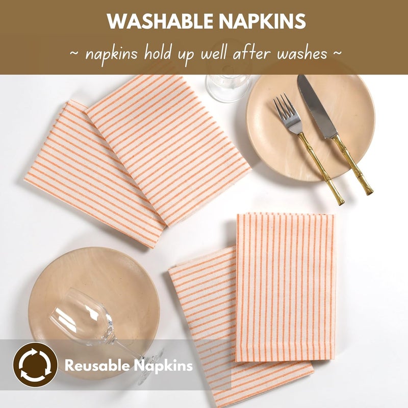 Native Fab Cloth Napkins 18x18 inches 100 Cotton Vintage Stripped Dinner Napkins Set of 12 Soft Breathable Absorbent Machine Washable Cloth Napkins Orange Beige - Image 4