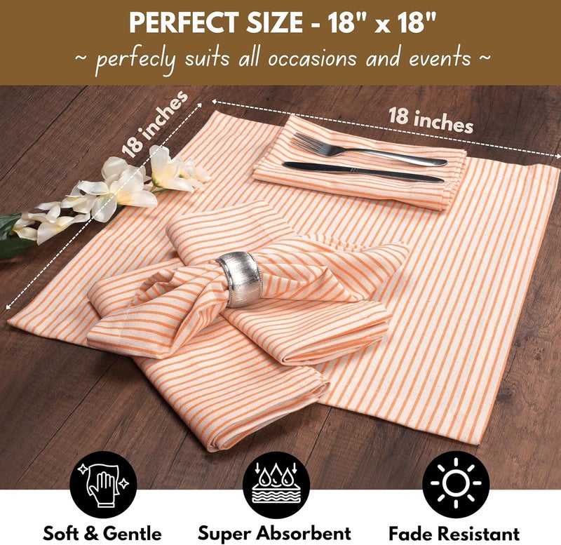 Native Fab Cloth Napkins 18x18 inches 100 Cotton Vintage Stripped Dinner Napkins Set of 12 Soft Breathable Absorbent Machine Washable Cloth Napkins Orange Beige - Image 3
