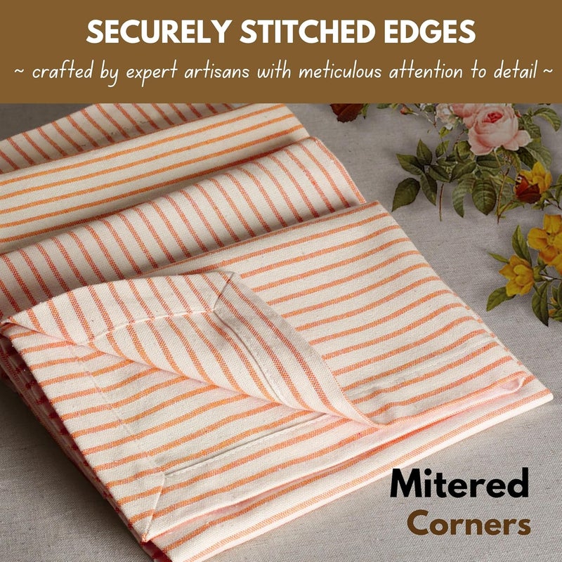Native Fab Cloth Napkins 18x18 inches 100 Cotton Vintage Stripped Dinner Napkins Set of 12 Soft Breathable Absorbent Machine Washable Cloth Napkins Orange Beige - Image 2