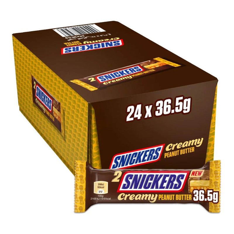 Snickers 2 Milk Chocolate Bar with Creamy Peanut Butter And Caramel Filling- 24X36.5gms