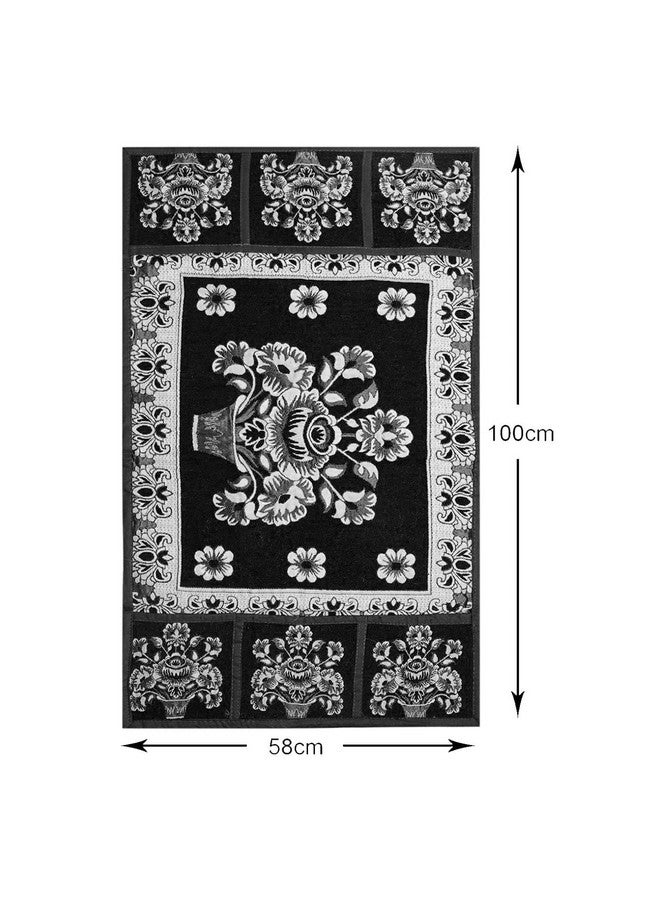 Kuber Industries Kuber Industries Flower Pot Print Fridge Cover With Side Pockets|Fridge Top Cover|Refrigerator Cover|Washable Cotton Material|6 Utility Pockets (Black)  - Image 4