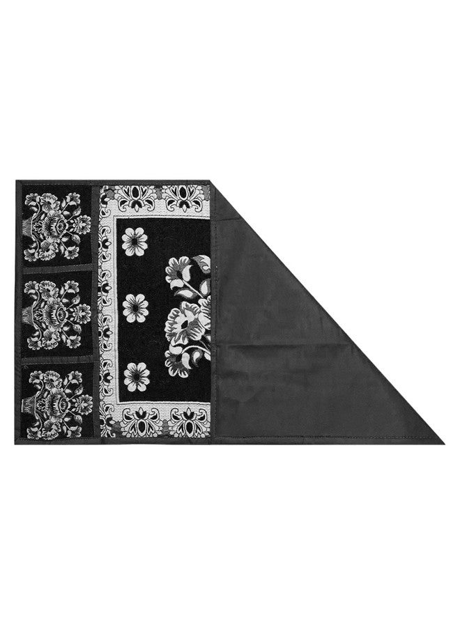 Kuber Industries Kuber Industries Flower Pot Print Fridge Cover With Side Pockets|Fridge Top Cover|Refrigerator Cover|Washable Cotton Material|6 Utility Pockets (Black)  - Image 5