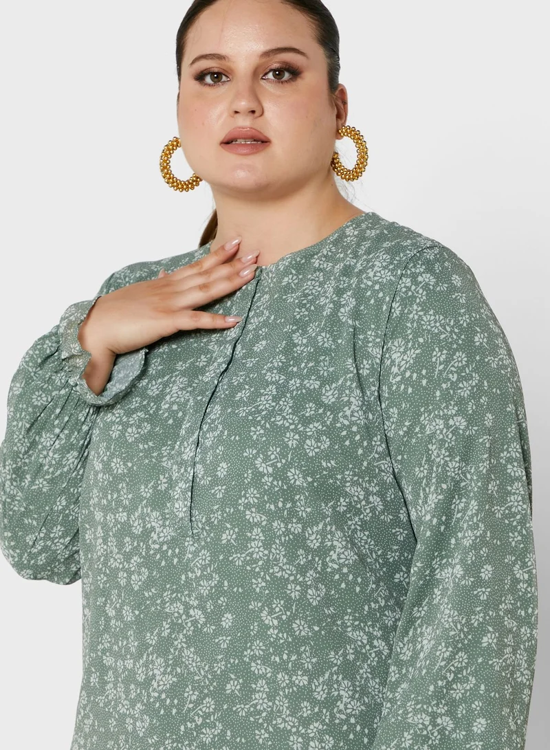Alia by modanisa Balloon Sleeve Floral Print Dress