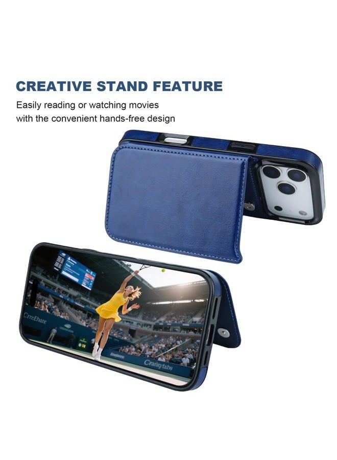 OT ONETOP ONETOP Compatible with iPhone 17 Pro Max Wallet Case with Card Holder, PU Leather Kickstand Card Slots Case, Double Magnetic Clasp and Durable Shockproof Cover 6.9 Inch (Blue) - Image 5