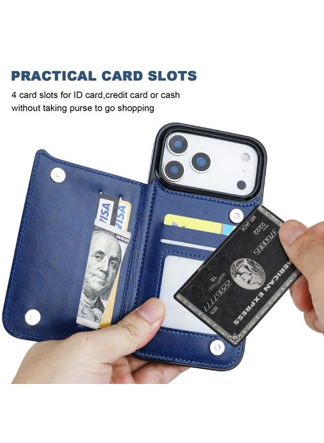 OT ONETOP ONETOP Compatible with iPhone 17 Pro Max Wallet Case with Card Holder, PU Leather Kickstand Card Slots Case, Double Magnetic Clasp and Durable Shockproof Cover 6.9 Inch (Blue) - Image 4
