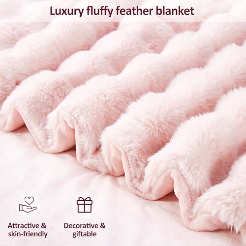DREAMNINE Decorative Soft Thick Fuzzy Bubble Faux Rabbit Fur Throw Blanket for Couch Sofa, Reversible Plush Warm Fluffy Blankets for Winter, Luxury Cute Cozy Furry Fur Blanket for Bed, 50" x 60", Pink - Image 4
