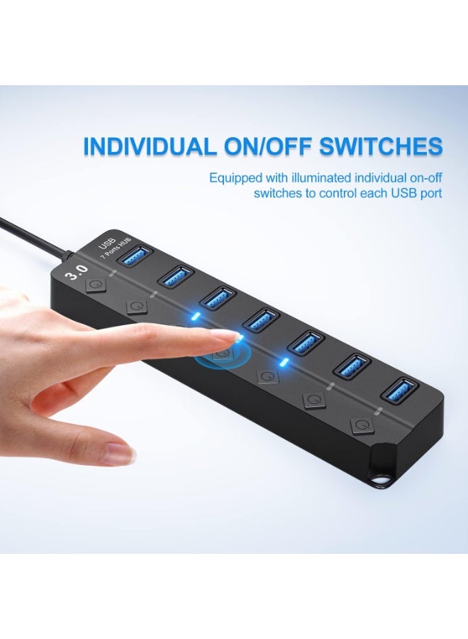 USB Hub 3.0, 7-Port USB Hub Splitter with Individual On/Off Switches and Lights, 3.2ft/1m Long Cable Compatible with MacBook, Laptop, Surface Pro, PS4, PC, Flash Drive, Mobile HDD - Image 5