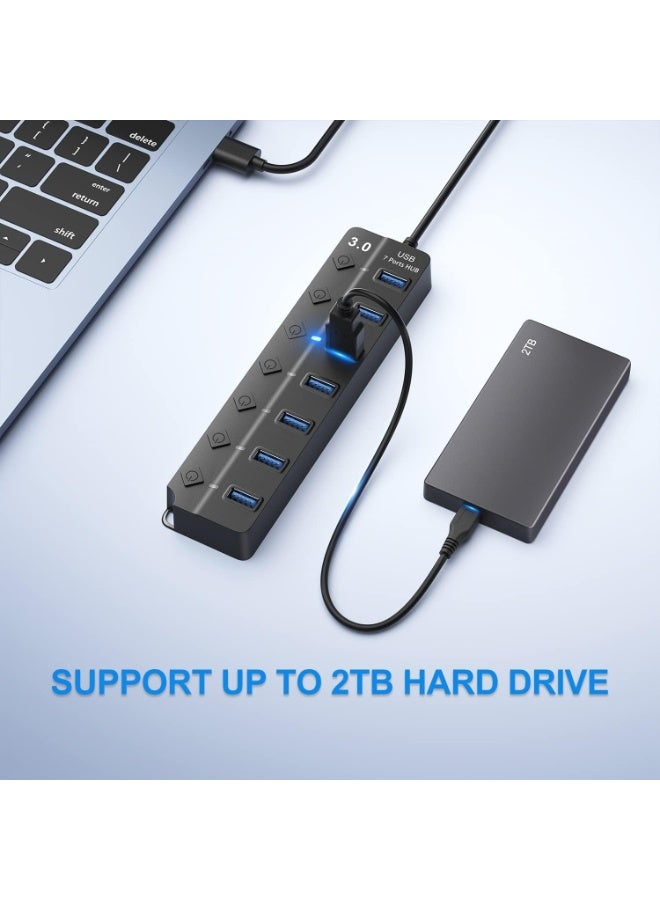 USB Hub 3.0, 7-Port USB Hub Splitter with Individual On/Off Switches and Lights, 3.2ft/1m Long Cable Compatible with MacBook, Laptop, Surface Pro, PS4, PC, Flash Drive, Mobile HDD - Image 4