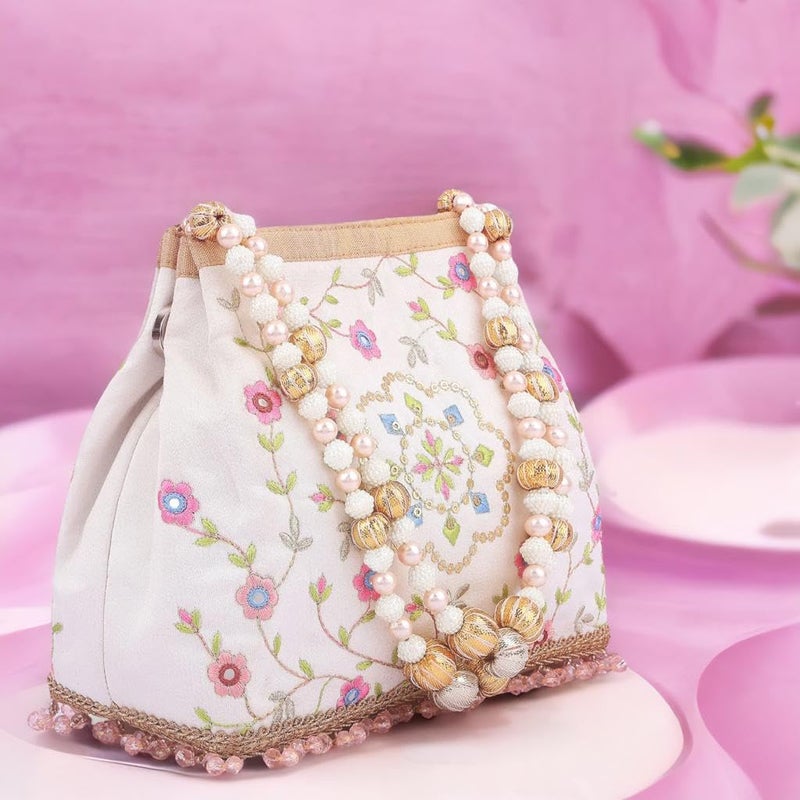 MASQ by Q-One Embroidered Silk Potli Bags - Handcrafted for Weddings, Festive Season & Special Occasions with Beads and Sequins - Made in India - Image 3