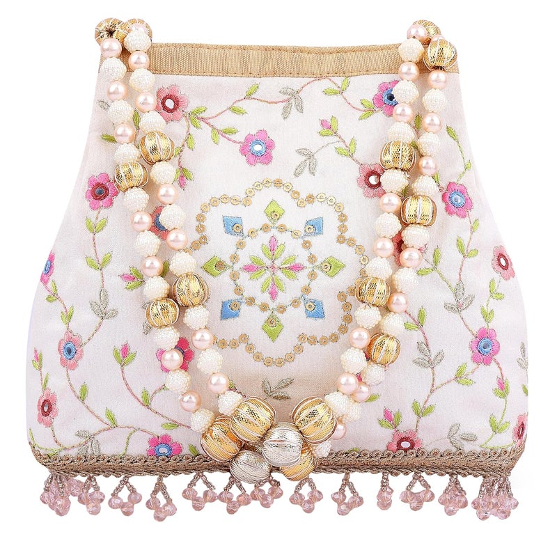 MASQ by Q-One Embroidered Silk Potli Bags - Handcrafted for Weddings, Festive Season & Special Occasions with Beads and Sequins - Made in India - Image 1
