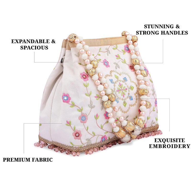 MASQ by Q-One Embroidered Silk Potli Bags - Handcrafted for Weddings, Festive Season & Special Occasions with Beads and Sequins - Made in India - Image 5