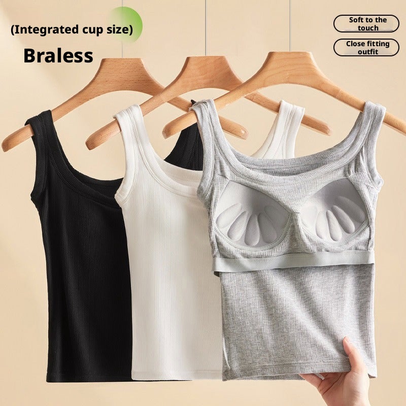 Women's Ribbed Square Neck Cami with Built-in Pads, Viscose, Slim Fit - Image 3