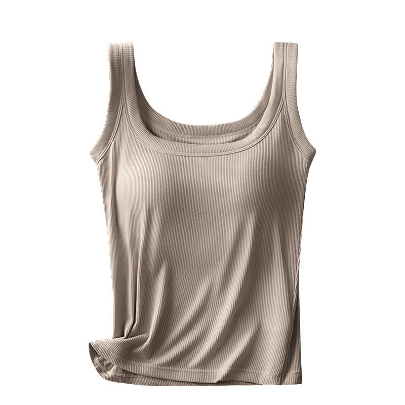 Women's Ribbed Square Neck Cami with Built-in Pads, Viscose, Slim Fit - Image 5