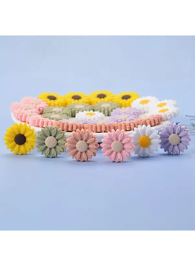 18Pcs 22mm Multi Color Silicone Daisy Sunflower Flower Shaped Focal Beads For DIY Jewelry Crafts Keychain Bracelet Necklace Phone Pen Holder Decorations - Image 1