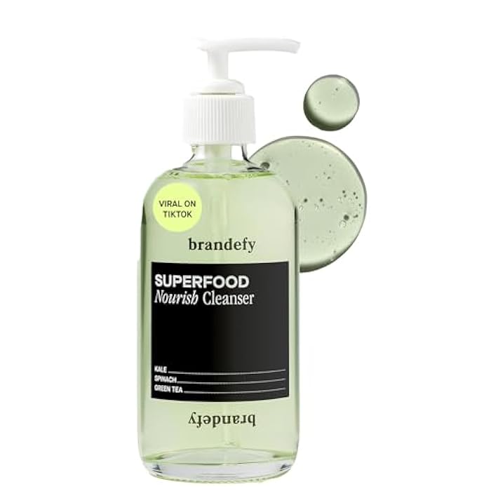 Brandefy Superfood Face Wash, Gentle & pH Balanced Cleanser w/Kale, Green Tea, Spinach, Vitamin C, E, K2- Softens & Nourishes Skin, Organic Facial Cleanser for All Skin Types (8 Fl Oz) - Image 1